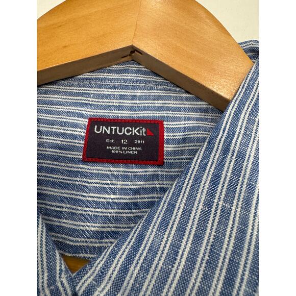 UNTUCKit Womens Villa Fiore Button Up Shirt 12 Blue Stripe Linen Long Sleeve NWT - Picture 3 of 8